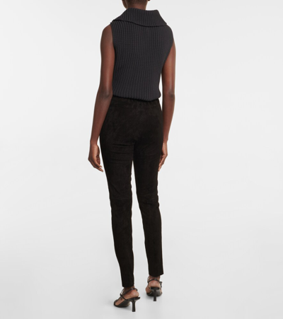 Shop Joseph High-rise Suede Leggings In Black