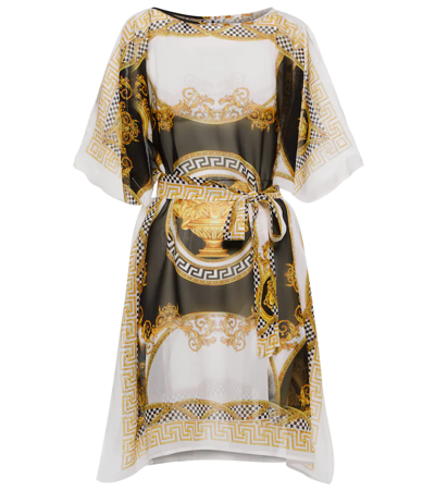 Shop Versace La Coupe Des Dieux Printed Silk Kaftan In Bianco+oro+nero