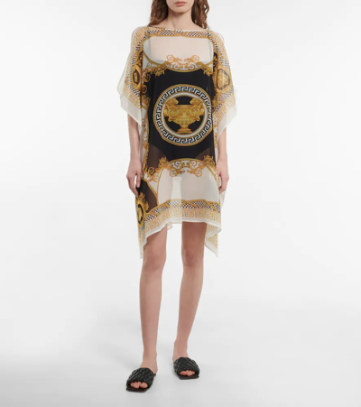 Shop Versace La Coupe Des Dieux Printed Silk Kaftan In Bianco+oro+nero