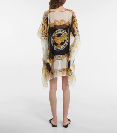 Shop Versace La Coupe Des Dieux Printed Silk Kaftan In Bianco+oro+nero