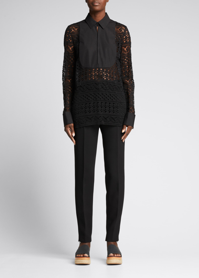 Shop Gabriela Hearst Oriana Bib-front Crochet Blouse - Bci Cotton In Black