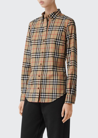 Shop Burberry Lapwing Vintage Check Cotton Shirt In Archive Beige Ip