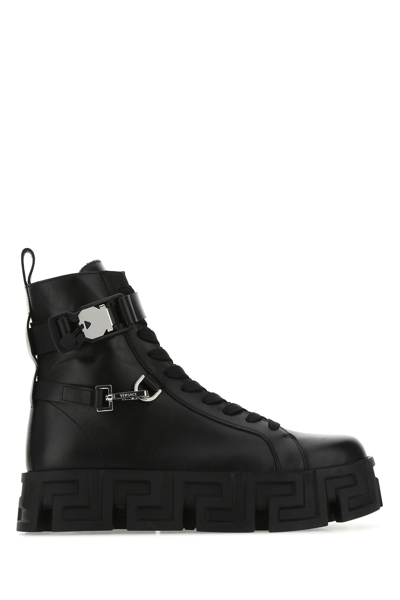 Shop Versace Black Leather Labyrinth Boots  Black  Uomo 41