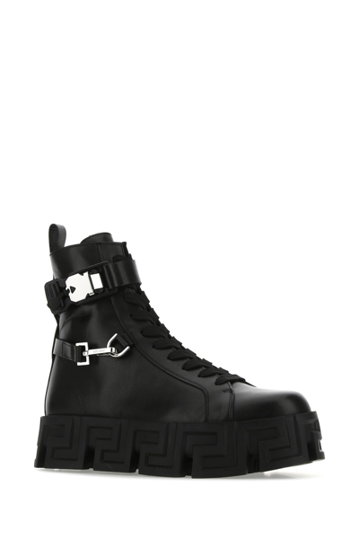 Shop Versace Black Leather Labyrinth Boots  Black  Uomo 41