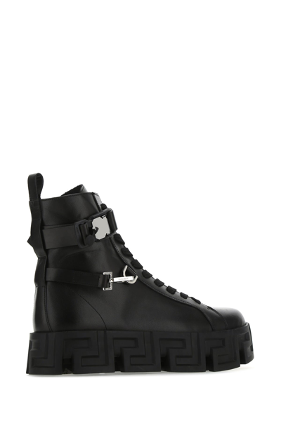 Shop Versace Black Leather Labyrinth Boots  Black  Uomo 41