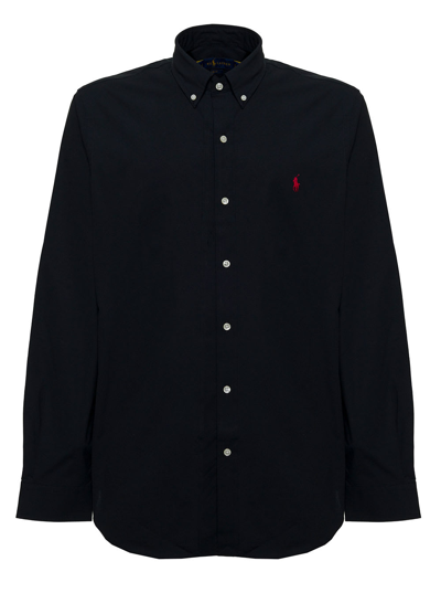 Shop Polo Ralph Lauren Black Cotton Poplin Shirt With Logo