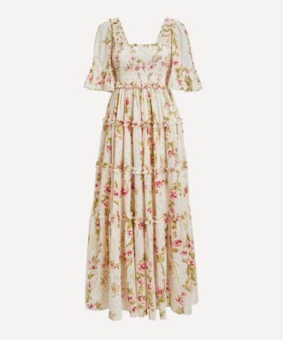 NEEDLE & THREAD NEEDLE & THREAD WOMEN'S WALTZING BLOOMS COTTON SMOCKED ANKLE GOWN 