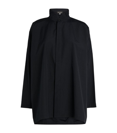 Shop Eskandar Cotton Wide Double Stand-collar Shirt In Black