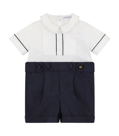 Shop Dolce & Gabbana Kids Cotton-silk Formal Playsuit (0-24 Months) In Multi