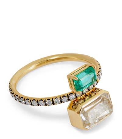 Shop Moritz Glik Yellow Gold, Diamond And Emerald Core Shaker Ring