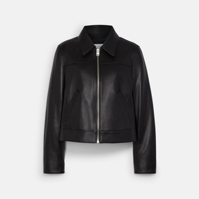 Shop Coach Leather Jacket In Black