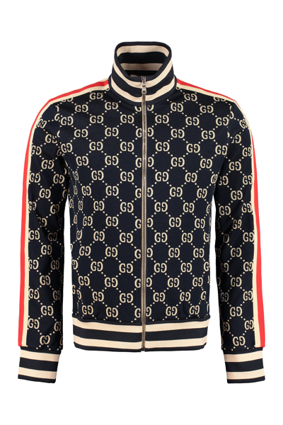 Shop Gucci Gg Jacquard Jacket In Blue