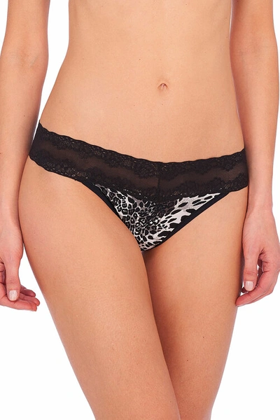Shop Natori Intimates Bliss Perfection One-size Thong In Black Luxe Leopard Print