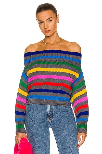 Shop Monse Cropped Stripe Off The Shoulder Sweater In Rainbow