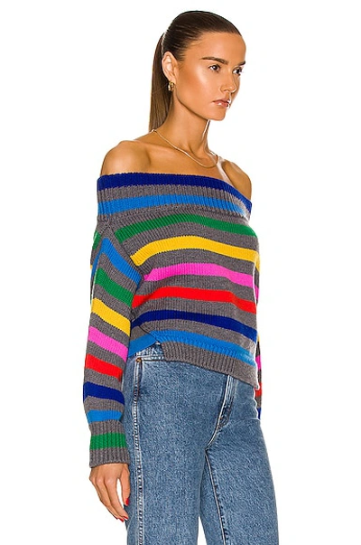 Shop Monse Cropped Stripe Off The Shoulder Sweater In Rainbow