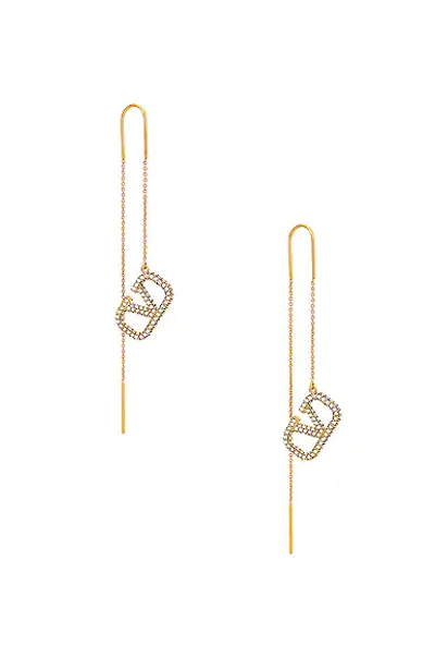 Shop Valentino V Logo Signature Drop Earrings In Oro & Crystal Silver Shade