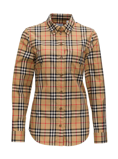 Shop Burberry Lapwing Shirt In Vintage Check Cotton Print In Beige