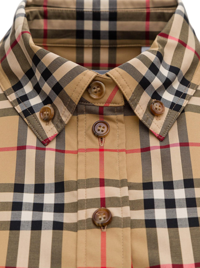 Shop Burberry Lapwing Shirt In Vintage Check Cotton Print In Beige