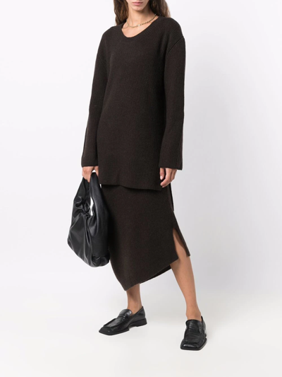 Shop The Row Asymmetric Cashmere Skirt In Brown