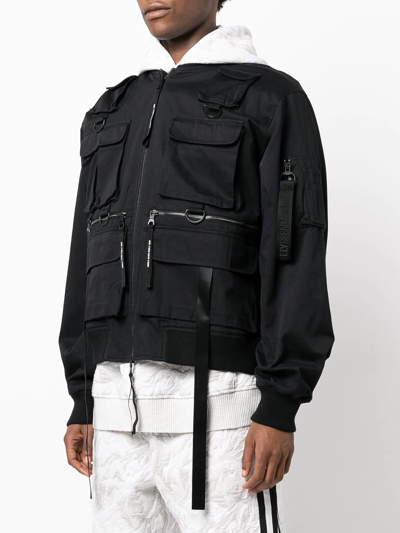 Mostly Heard Rarely Seen Multiple-pocket Bomber Jacket In Black