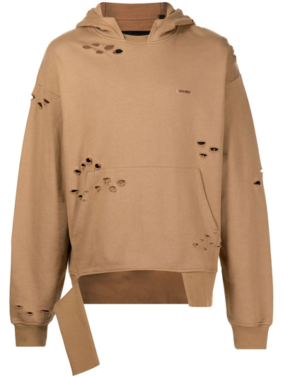 Shop Mostly Heard Rarely Seen Ripped Cotton Hoodie In Brown