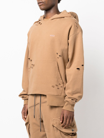 Shop Mostly Heard Rarely Seen Ripped Cotton Hoodie In Brown