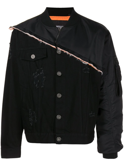 Shop Mostly Heard Rarely Seen Patchwork Panelled Denim Jacket In Black