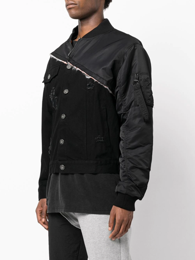 Shop Mostly Heard Rarely Seen Patchwork Panelled Denim Jacket In Black