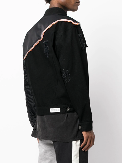 Shop Mostly Heard Rarely Seen Patchwork Panelled Denim Jacket In Black