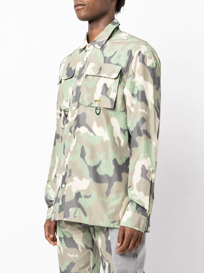 Shop Mostly Heard Rarely Seen Blurry Camouflage-print Long-sleeve Shirt In Green