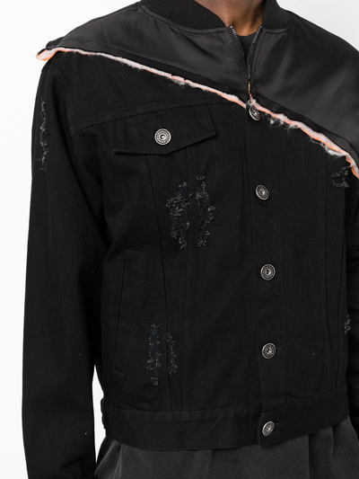 Shop Mostly Heard Rarely Seen Patchwork Panelled Denim Jacket In Black