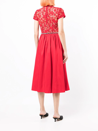 Shop Self-portrait Floral Guipure Lace Midi Dress In Red