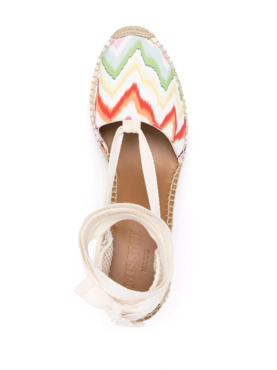 Missoni White 95 Zigzag Wedge Espadrilles In Neutrals