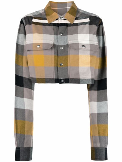 Shop Rick Owens Check Cropped Shirt In Neutrals