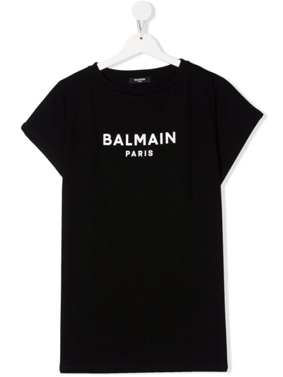 Shop Balmain Teen Logo Crew-neck T-shirt In Black