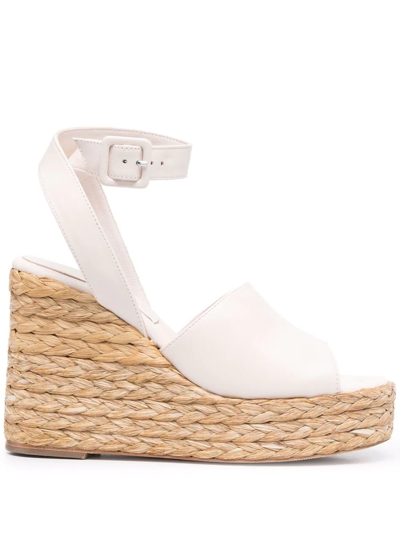 Shop Paloma Barceló Woven Raffia Wedge Sandals In Pink