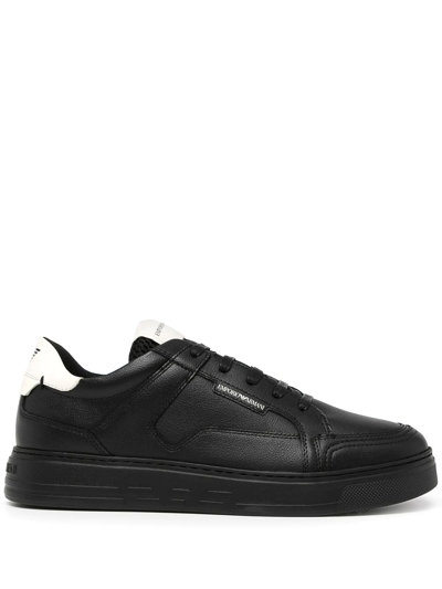 Shop Emporio Armani Logo-print Low-top Sneakers In Black