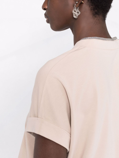 Shop Brunello Cucinelli V-neck Stretch-cotton T-shirt In Neutrals