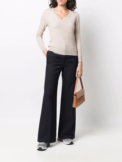 Liska V-neck Wool-silk Jumper In Neutrals