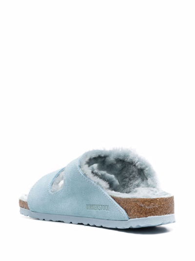 Shop Birkenstock Fur-trim Buckle Slides In Blue