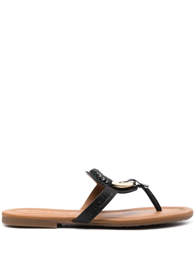 Shop See By Chloé Buckle-detail Leather Sandals In Black