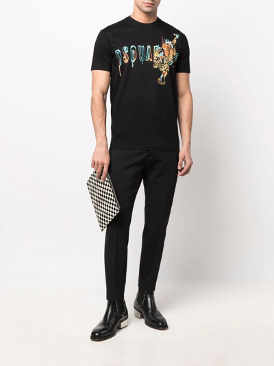 Dsquared2 Tiger Logo-print Cotton T-shirt In Black