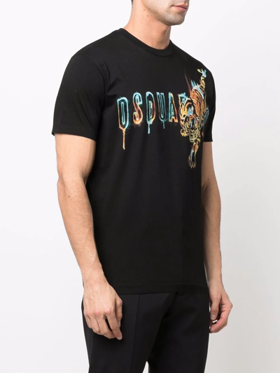 Dsquared2 Tiger Logo-print Cotton T-shirt In Black
