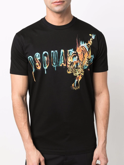 Dsquared2 Tiger Logo-print Cotton T-shirt In Black