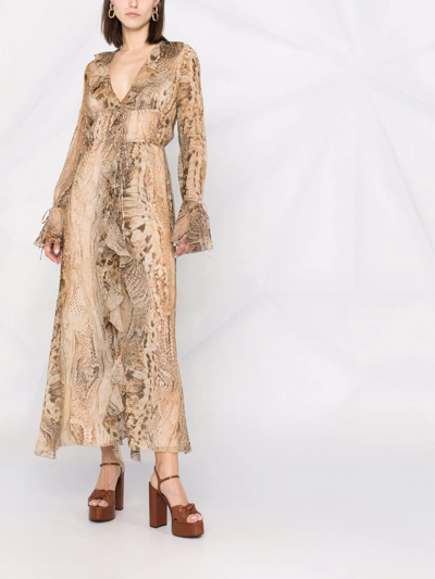 Shop Blumarine Snake-print Long Dress In Neutrals