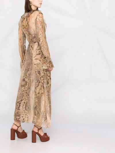 Shop Blumarine Snake-print Long Dress In Neutrals