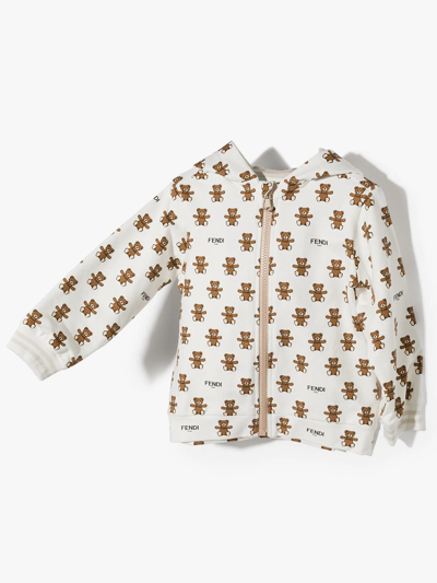 Shop Fendi Teddy Bear Print Zipped Jacket In White