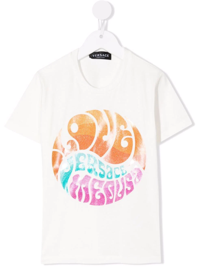 Shop Versace Graphic-print Cotton T-shirt In White