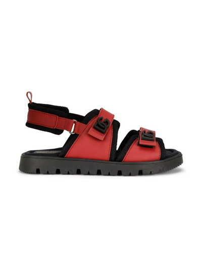 Shop Dolce & Gabbana Dg-logo Touch-strap Leather Sandals In Red