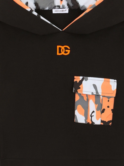 Dolce & Gabbana Camouflage-trim Embroidered Logo Hoodie In Black